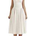 SHINFY Womens Summer Corset Midi Dress Spaghetti Strap Bustier A-Line Flowy Sundress Formal Cocktail Vacation Dress White, XL