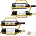2Pcs Wall Mounted Wine Bottle Rack, Metal Hanging Wine Display Holder Organizer, Red Wine Racks for Home Kitchen Bar Decor Storage(Gold) (Bb)