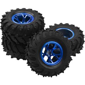 4.72''OD Rubber Tires & Wheel Rim 12mm Hex Hub Compatible with RedCat Volcano Traxxas Rustler HPI HSP Tamiya Exceed Himoto 1/10 Off-Road Monster Truck,120mmx56mm (Blue)