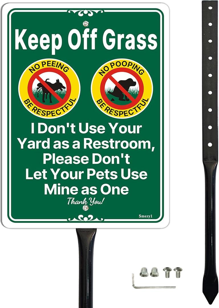 Keep Off Grass Sign with 17.7" Stake for Lawn, 10” x 7” Stay Off Grass Dog Signs, No Peeing No Pooping Dog Sign, Rust-Free Aluminum, Weatherproof, Easy Installation, 1 Pack
