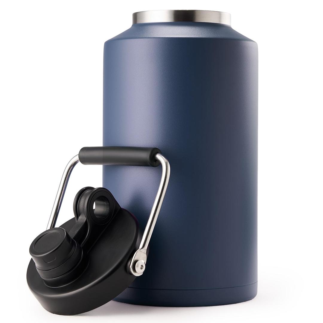Kerilyn Insulated Gallon Jug with Handle, One Gallon, 128oz Stainless Steel, Large Double Vacuum Water Bottle for Hot & Cold Drinks, Wide Mouth, Sweat Proof, Great for Travel, Camping, Dark Blue