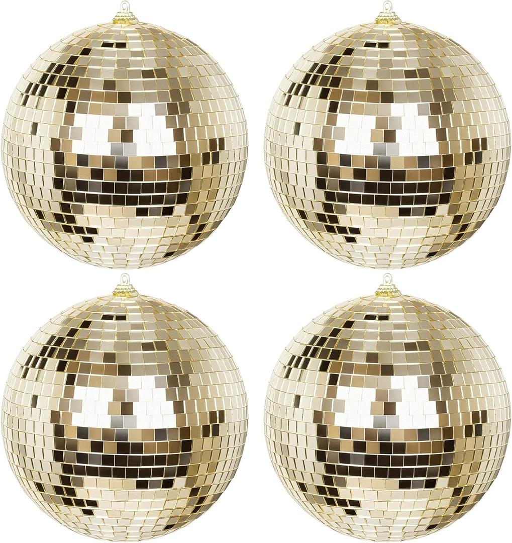 KI Store 4 pcs Disco Christmas Balls 6-Inch Gold Large Mirror Christmas Tree Ornaments for Xmas Decor