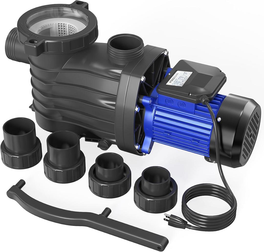 Pool Pump In/Above Ground, 2 HP, 5389GPH, 115V, Powerful Energy Saving Swimming Pool Pump with 1.5" & 2.0'' Inlet/Outlet & Strainer Basket. (2HP+115V)