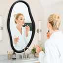 JJUUYOU Irregular Mirror Black Asymmetrical Wooden Wall Mirror 36"x24" Large Home Decorative Wall Mounted Vanity Hanging Mirrors for Bathroom Dressing Room Living Room