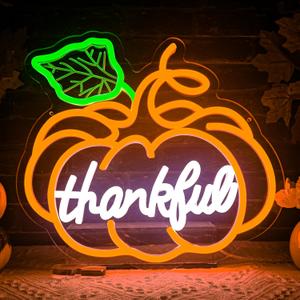 Thanksgiving Pumpkin Neon Sign Dimmable Thanksgiving Neon Sign for Wall Decor Fall Neon Light Up Sign for Door Thankful LED Sign Decoration Wall Art Window Home Party
