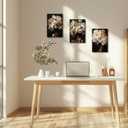 SWQYLB African American Canvas Wall Art 3 Pieces Whiter Flowers on Black Women Head Picture Abstract Black Girl Art Prints for Girl Room Decor Framed (24.00" x 36.00" x 3PCS)