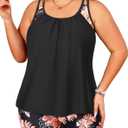Tempt Me Women Plus Size Tankini Swimsuits - Two Piece Tummy Control Bathing Suits with Shorts 2025 Swimwear (Black Floral)