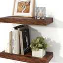 Floating Shelves for Wall, 7.9" Deep Wall Mounted Wood Shelves for Bathroom, Bedroom, Living Room, Kitchen, Hanging Shelf for Books/Storage/Room Decor (Brown, 16") (16" Set of 2)