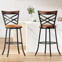 Mid Century Modern Swivel Bar Stool Set of 2, Counter Height Bar Stools with Back, Faux Leather, 350lb, 30" Whisky