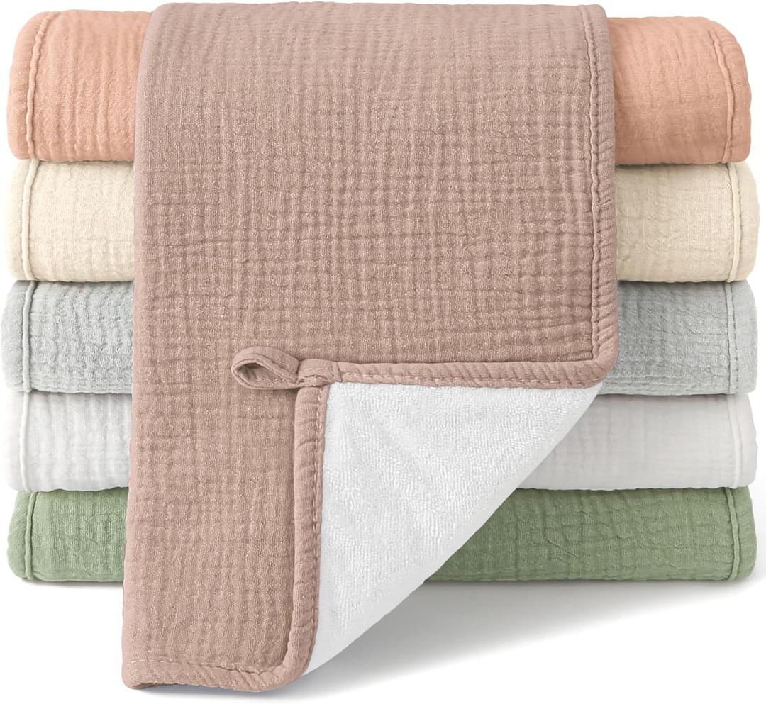 Bearmoss Muslin Burp Cloths, 100% Cotton Baby Burping Clothes, Large Extra Soft Absorbent for Unisex Newborn Boy and Girl, 20x10in, 6 Pack (Multicolor)