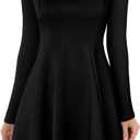 Lrady Womens Square Neck Bodice Dress Long Sleeve Flare A Line Club Party Mini Ruffle Swing Short Dresses (Black, Large)