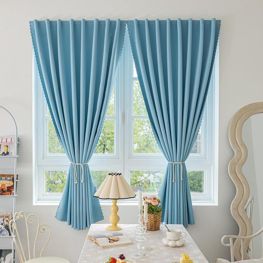 Magic Tape Stick on Curtains Blackout Curtains for Bedroom no Drillng Self Adhesive Curtain no Rod Small Window (Sky Blue, 59" W x 79" L) 2 Panels
