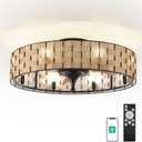 Orison 24" Caged Ceiling Fan with Lights, 2 Ways Control(App&Remote Control), Light Kit Included(8 Bulbs), Modern Farmhouse (Flush Mount)