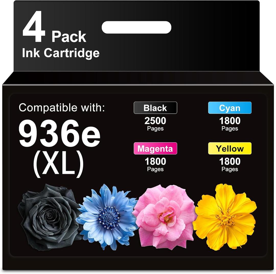 Miss Deer 936e Ink Cartridges Compatible for 936 936e 936xl Ink Cartridges Work with OfficeJet 9122e OfficeJet Pro 9110b 9125e 9128e 9130b 9135e OfficeJet Pro Wide Format 9730e,4 Pack