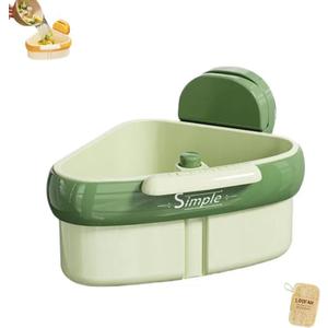 Suction Cup Sink Corner Rack,Corner Sink Strainer with Suction Cups, Automatic Drainer Basket & Faucet Sponge Storage Rack  For Kitchen, Bathroom Dishware (Green)