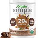 Orgain Organic Simple Vegan Protein Powder, Chocolate - 20g Plant Based Protein, Made with less Ingredients, No Artificial Sweeteners, Gluten Free, No Dairy or Lactose, 1.25 lb (Packaging May Vary)