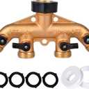 Brass 4 Way Faucet Splitter, 4 Port Manifold, 4-Way Garden Hose Splitter, 3/4" Heavy-Duty Spigot Adapter with Individual Shutoff Valves, Solid Brass Manifold, Leak-Resistant