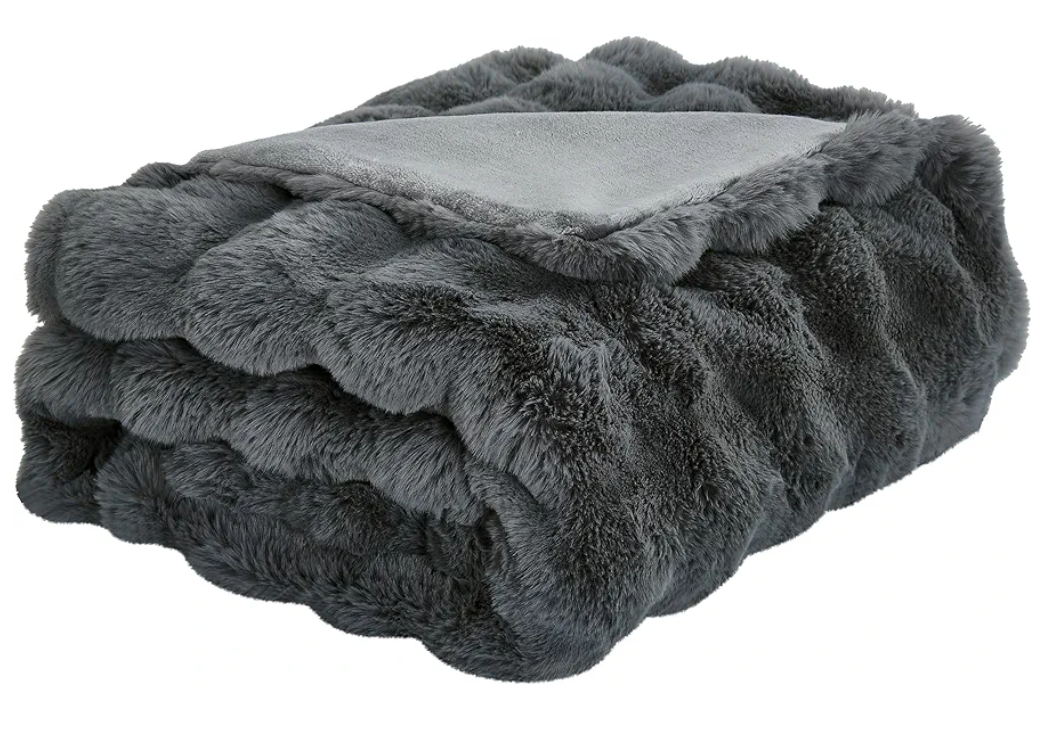 JONIYEAR Solid Thick Fuzzy Bubble Faux Rabbit Fur Blanket Twin Size 60" x 70", Decorative Bumpy Cute Cozy Fluffy Gray Warm Blanket for Winter, Oversized Reversible Poofy Comfy Shag Furry Throw, Grey