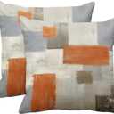 Emvency Set of 2 Orange Beige and Grey Throw Pillow Covers Modern Abstract Painting Decorative Pillow Cases Home Decor Standard Square 16x16 Inches Pillowcases