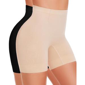 BESTENA Shapewear Shorts,Mid-Waist Body Shaper Shorts,Womens Shapewear Tummy Control,Seamless Shapewear for Under Dresses (Large, 2x-Black+Nude)