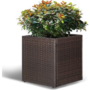 LEWIS&WAYNE Large Square Planter Box Handmade Wicker Tall Planters for Outdoor Plants with Removable Liners Modern Planter for Indoor Outdoor Garden Patio Front Porch - Brown, 17''x17''x18''