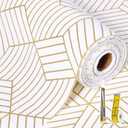 2 x Shelf Liners for Kitchen Cabinets Non Adhesive Shelf Liner Paper Non-Slip Thickened Drawer Liner Easy to Clean for Tool Box Refrigerator with Knife and Tape Measure, Gold Geometric, 11.8 x 118 in