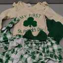 Amnnchya My First St Patricks Day Baby Girl Outfit Clover Romper Plaid Shorts Skirt Newborn Girls Shamrock Clothes 4PCS Set, 3-6 M