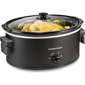Hamilton Beach 6 Quart Slow Cooker with Space-Saving Folding Handles, 3 Heat Settings, Dishwasher Safe Stoneware Crock and Glass Lid, Black (33664)