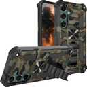 for Samsung Galaxy S25 / Galaxy S24 Camouflage Case with Kickstand, Rugged Shockproof Military Protective Cover with Metal Patch for Galaxy S25 / S24 - MC Army Green