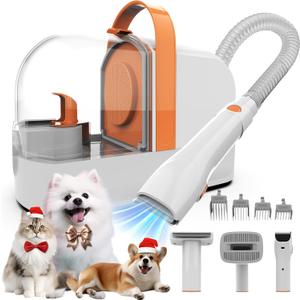 Dog Grooming Vacuum, Dog Grooming Kit with Pet Clippers, 12,000Pa Pet Hair Vacuum for Dogs, Low Noise Home Cleaning Tool in 1, PG10 (Orange)