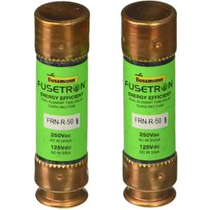 Bussmann BP/FRN-R-50 50 Amp Fusetron Dual Element Time-Delay Current Limiting Class RK5 Fuse, 250V Carded UL Listed, 2-Pack