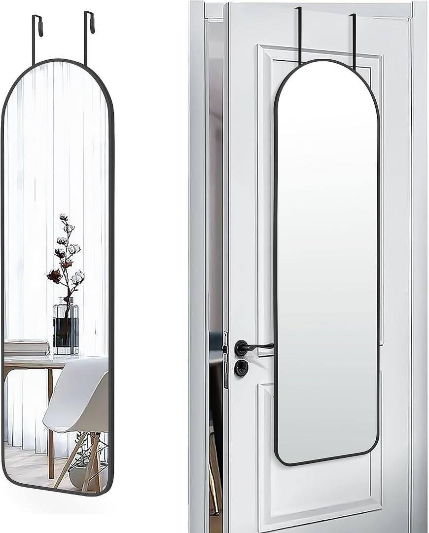 SCWF-GZ 47x14 Mirror Full Length Back Door Hanging or Wall Mounted Aluminum Metal Frame Arch Mirrors for Entryway Bedroom Bathroom Dressing Living Room 47 14 inch Black