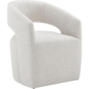 Upholstered Dining Chairs with Casters No Assembly Modern Barrel Armchair with Rollers for Diningroom Bedroom Livingroom Reading Room,Ivory