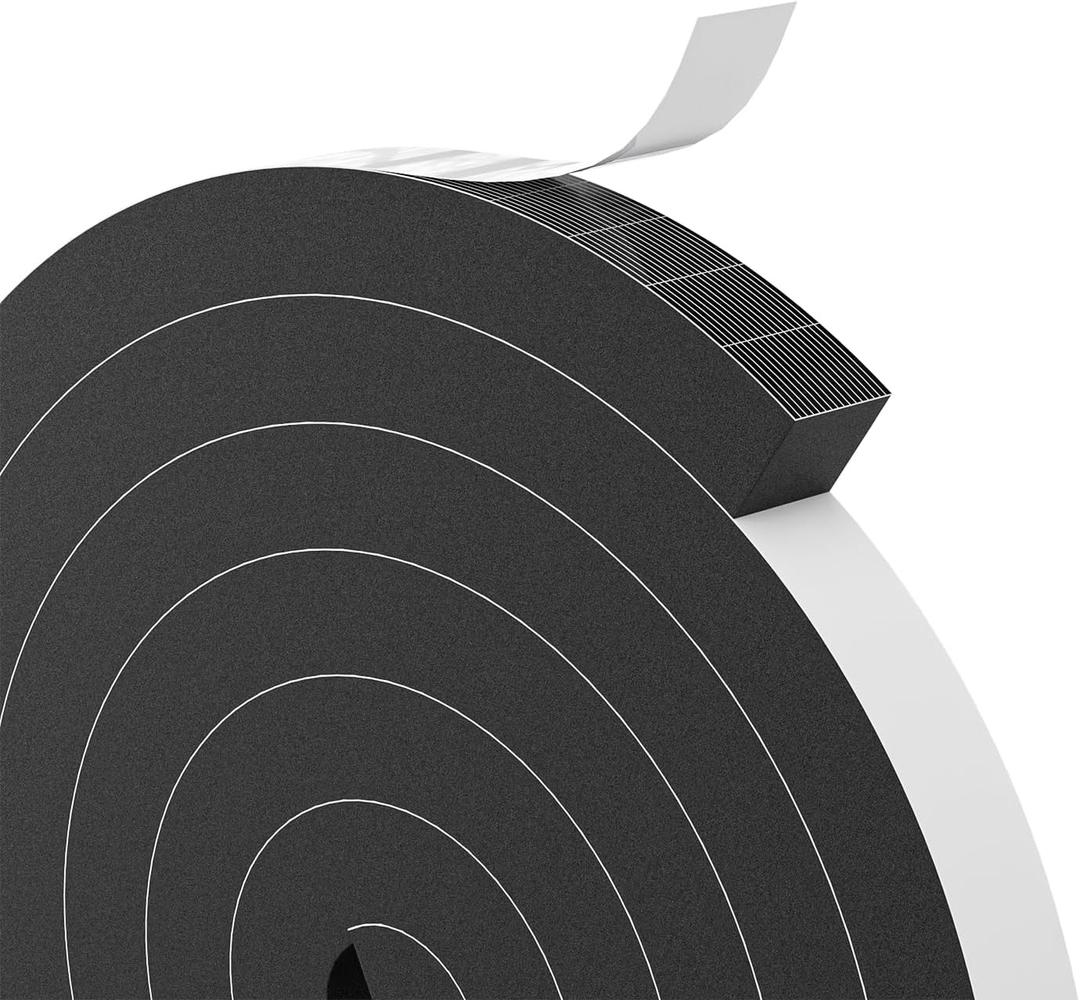 1"1" EVA Foam Strips with Adhesive Weather Stripping Tape Larger Foam Weather Stripping Strip for Large Gap Insulation (1"1",13FT,Black)