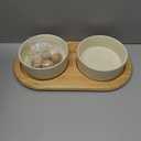 Ceramic Elevated Cat Food and Water Bowl, Kitty Bowl, Raised Cat Dish, Pet Feeder (5.1 in, 2 x Beige + Stand)