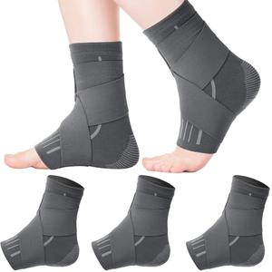 Tarpop 1 Pair Ankle Brace for Kids Compression Ankle Sleeves Adjustable Foot Support Brace Elastic Guard for Children Boys Girls Sports Running Jogging Dance Fitness Gymnastics(Grey, Small)