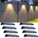 Solar Fence Lights Outdoor - 2700/4000/6000K 3 Mode, 8 Pack Solar Fence Lights Outdoor Waterproof LED, Fence Light Solar Powered for Outside, Backyard, Railing, Step, Patio,Wall and Home Improvement (Black)