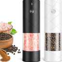 Electric Salt and Pepper Grinder Set, Rechargeable Automatic Pepper Mill Grinder with LED Light Gifts for Women, Adjustable Coarseness shakers, One-Hand Operation for Kitchen Essentials (Rechargeable-Upgrade Black/White 2PC)