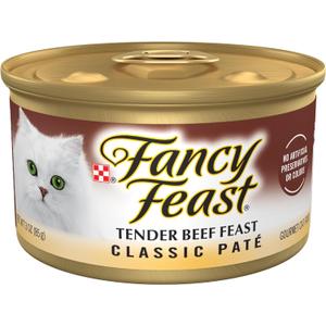 Purina Fancy Feast Tender Beef Feast Classic Grain Free Wet Cat Food Pate - (Pack of 24) 3 oz. Cans, BBD 07/2028