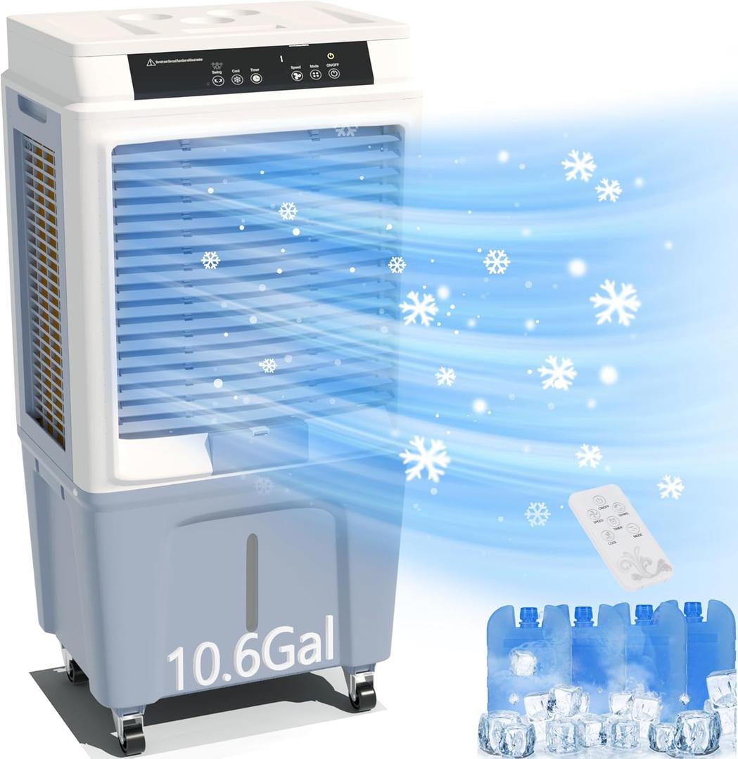 MEPTY Evaporative Air Cooler, 3288CFM Swamp Cooler, Portable Air Cooler Fan with Remote Control, 3 Speeds, 120Oscillation, 12H Timer for Indoor & Outdoor Patio Garage Use,10.6 Gallon,42inch