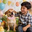 Easter Day Dog Collar with Bow, UP URARA PUP Easter Eggs Adjustable Pet Collar Bowtie with Metal Buckle, Colorful Eggs Cotton Dog Collars for Small Medium Large Dogs, M