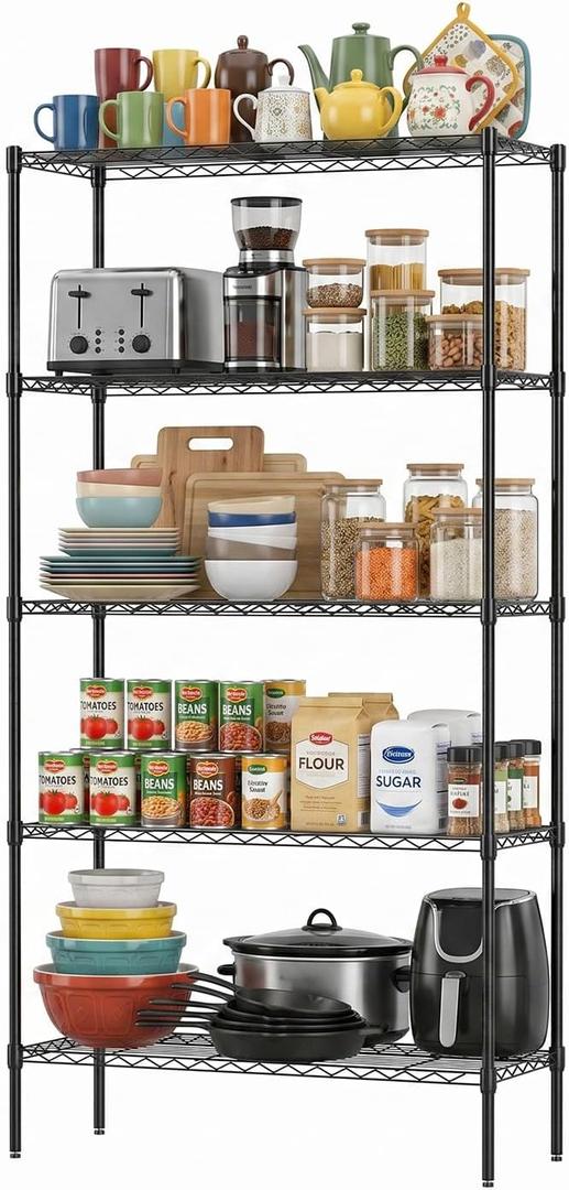 FDW | 5-Tier Wire Shelf | 36" x 14" x 72" | Black
Storage Shelves with Adjustable Racks, Holds upto 1250 lbs | Rust-Resistant, No-Tool Assembly | For Home, Garage