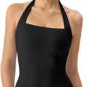QINSEN Women's Backless Halter Tank Top Button Closure Square Neck Double Line Casual Daily Top Going Out Cami, Small