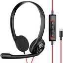NUBWO USB C Headset with Mic for Laptop, Phone,Headphones with Noise Cancelling Microphone for Computer, On-Ear Wired Office Call Center Headset for Boom SkypeWebinars, in-line Control
