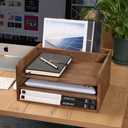 DDYURI Desk Organizer for File Folder Storage with 3 Paper Letter Tray &1 Vertical Compartment- Wood Office Desktop Document Organizer Rack - Filing Folder Mail Sorter Desk accessories Dark WJJ3K-DK