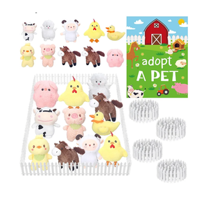 15Pcs Adopt a Pet Farm Party Favors Mini Stuffed Animals Set Includes12 Small Farm Stuffed Animals 2 White Plastic Fence 1 Sign for Adopt A Pet Party Birthday Gifts