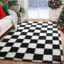 KICMOR Area Rugs for Bedroom Living Room, 4x6 Black and White Fluffy Soft Checkered Rug Fuzzy Shag Shaggy Carpet, Indoor Plush Floor Rugs for Kids Boys Girls Teen Dorm Nursery Home Decor Aesthetic