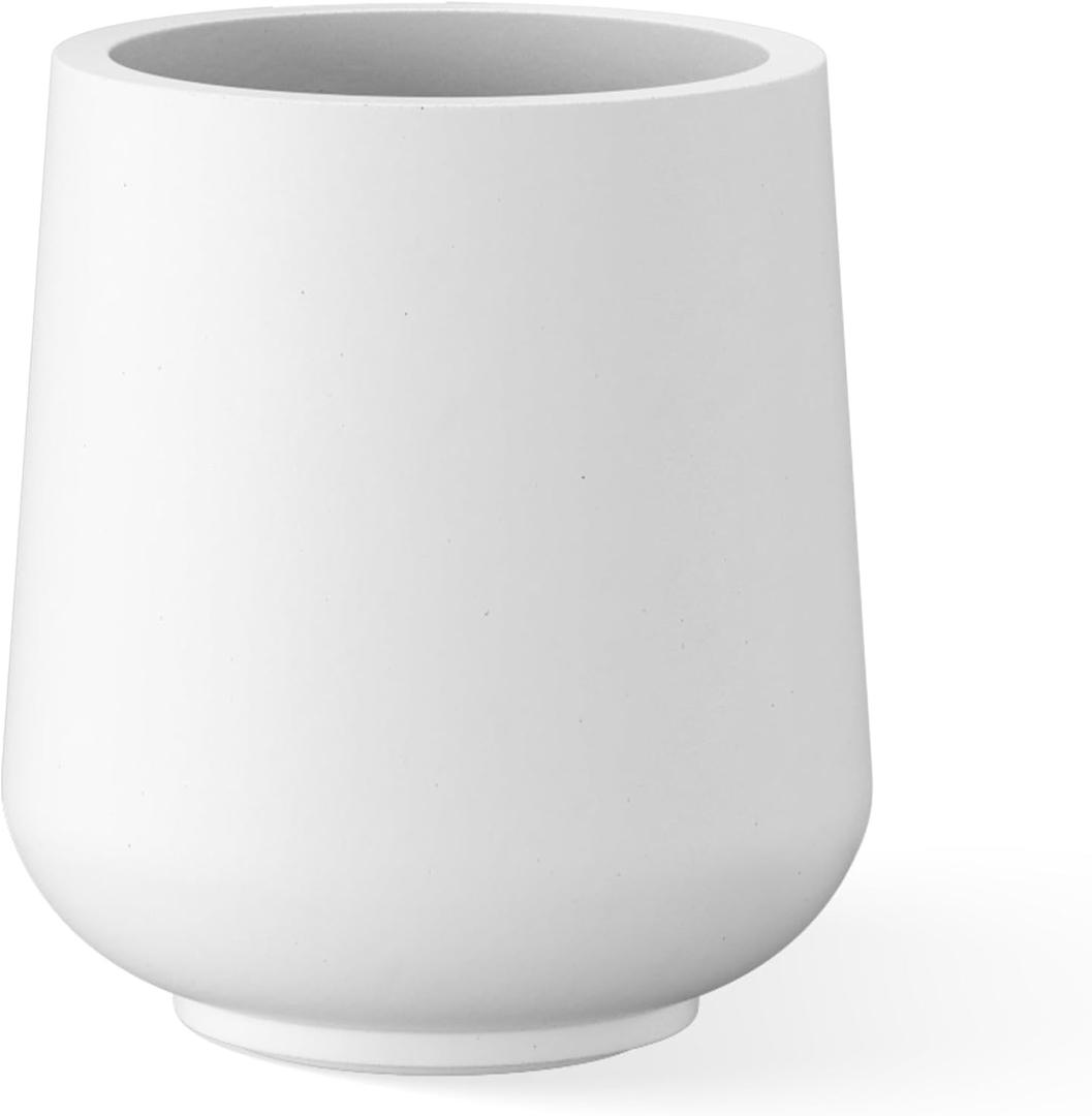 Kante 15.3-Inch Dia Round Concrete Planter, Large Plant Pot with Drainage Hole and Rubber Plug for Indoor Outdoor Use  Home, Garden, or Patio, Pure White