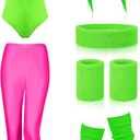 SATINIOR Women 80s 90s Workout Costume Outfit Accessories Set Leg Warmers Headband Wristbands Earrings Swimwear Suit (Small, Bright Green, Rose Red)