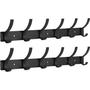 Optish Coat Rack Wall Mount, Wall Hooks for Hanging, Entry Coat Hooks Coat Hanger, Hat Rack Holder for Wall, Key Holder Purse Racks, Towel Rack for Bathrooms (2 Pack, Black)